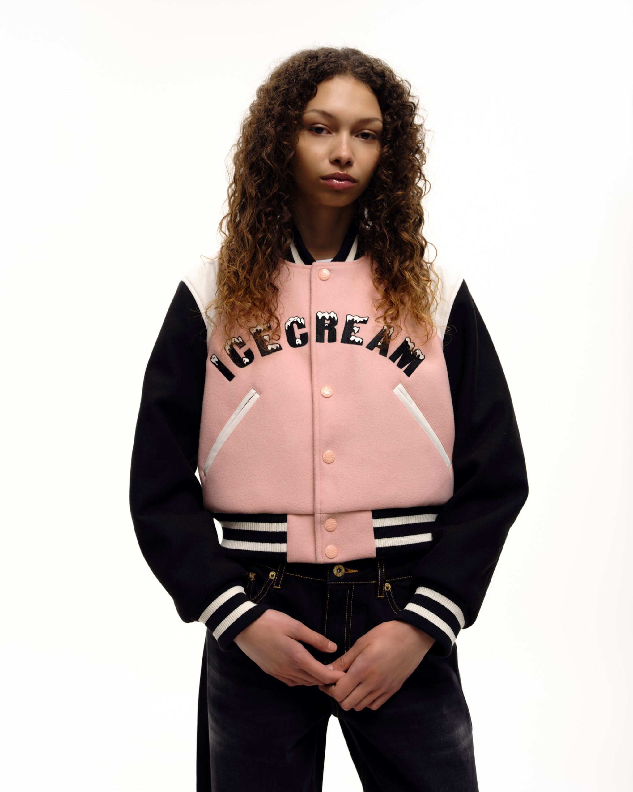 Womens Drippy Cropped Varsity Jacket - Image 2