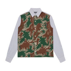 Burst Camo Half Print Poplin Stripe Shirt