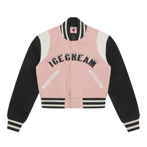 Womens Drippy Cropped Varsity Jacket